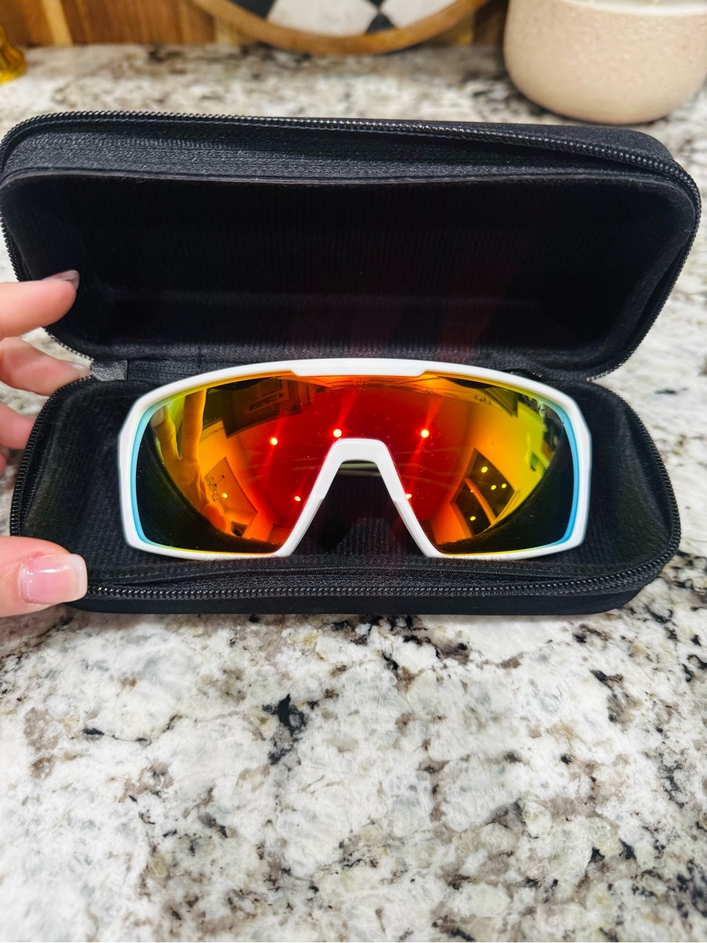 White Frame Sport Sunglasses with Red Mirrored Lens